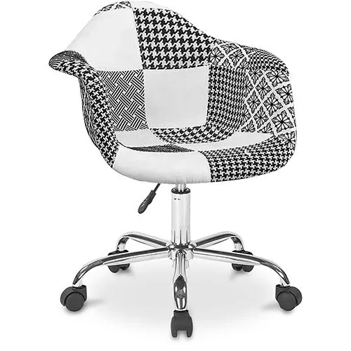Office Chair with Armrests - Desk Chair with Castors - Upholstered in Black and White Patchwork - Denisse - Weston image 8