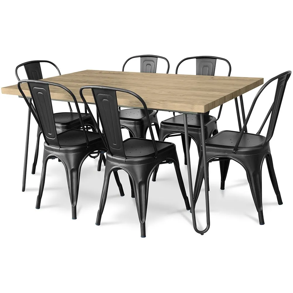 Pack Dining Table - Industrial Design 150cm + Pack of 6 Dining Chairs - Industrial Design - Hairpin Stylix image 8
