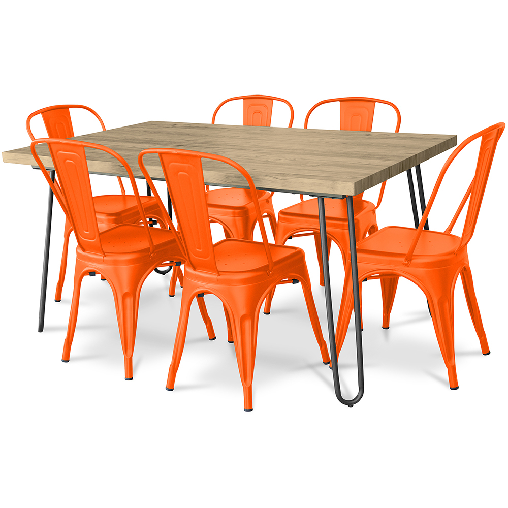  Buy Pack Dining Table - Industrial Design 150cm + Pack of 6 Dining Chairs - Industrial Design - Hairpin Stylix Orange 59922 - in the UK