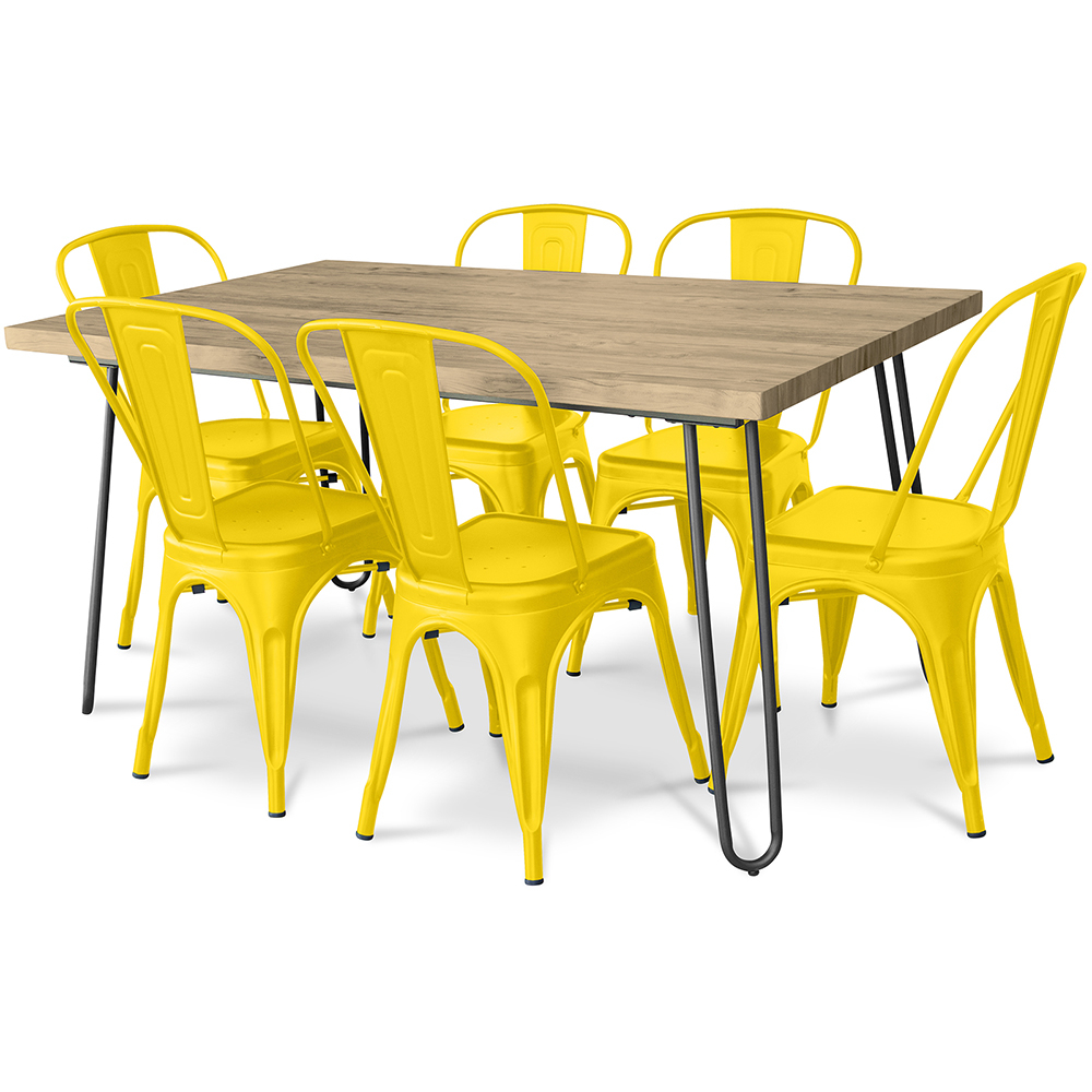  Buy Pack Dining Table - Industrial Design 150cm + Pack of 6 Dining Chairs - Industrial Design - Hairpin Stylix Yellow 59922 - in the UK