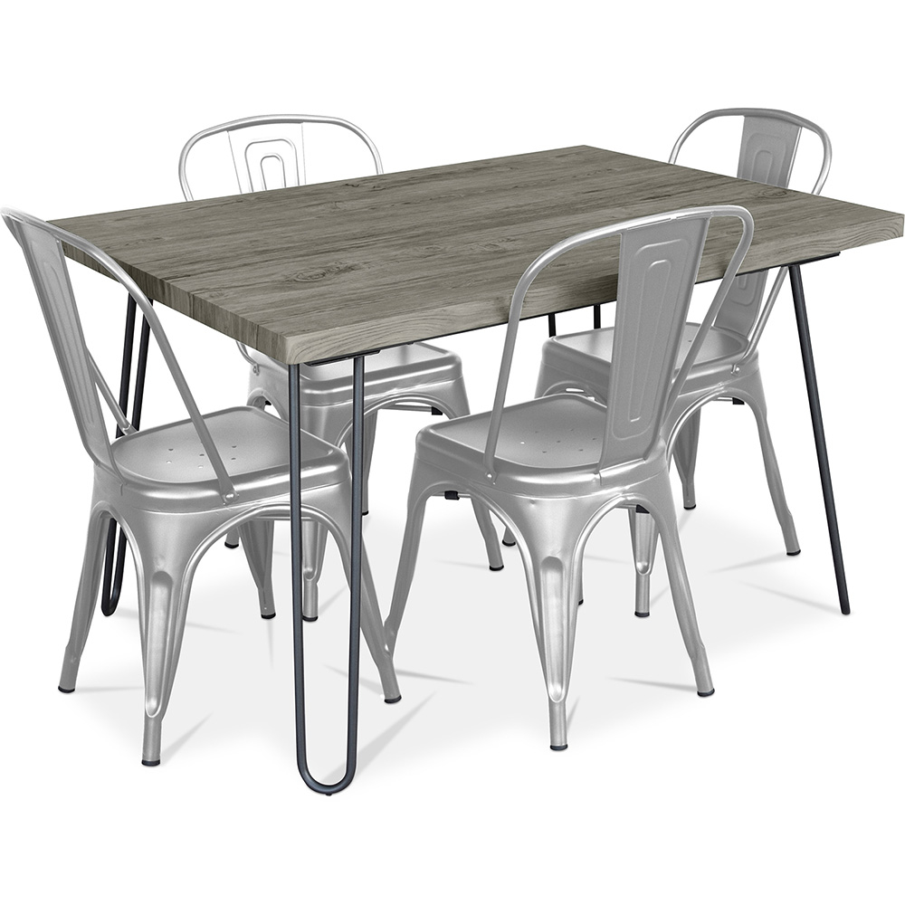  Buy Industrial Design Dining Table 120cm + Pack of 4 Dining Chairs - Industrial Design - Hairpin Stylix Silver 59923 - in the UK