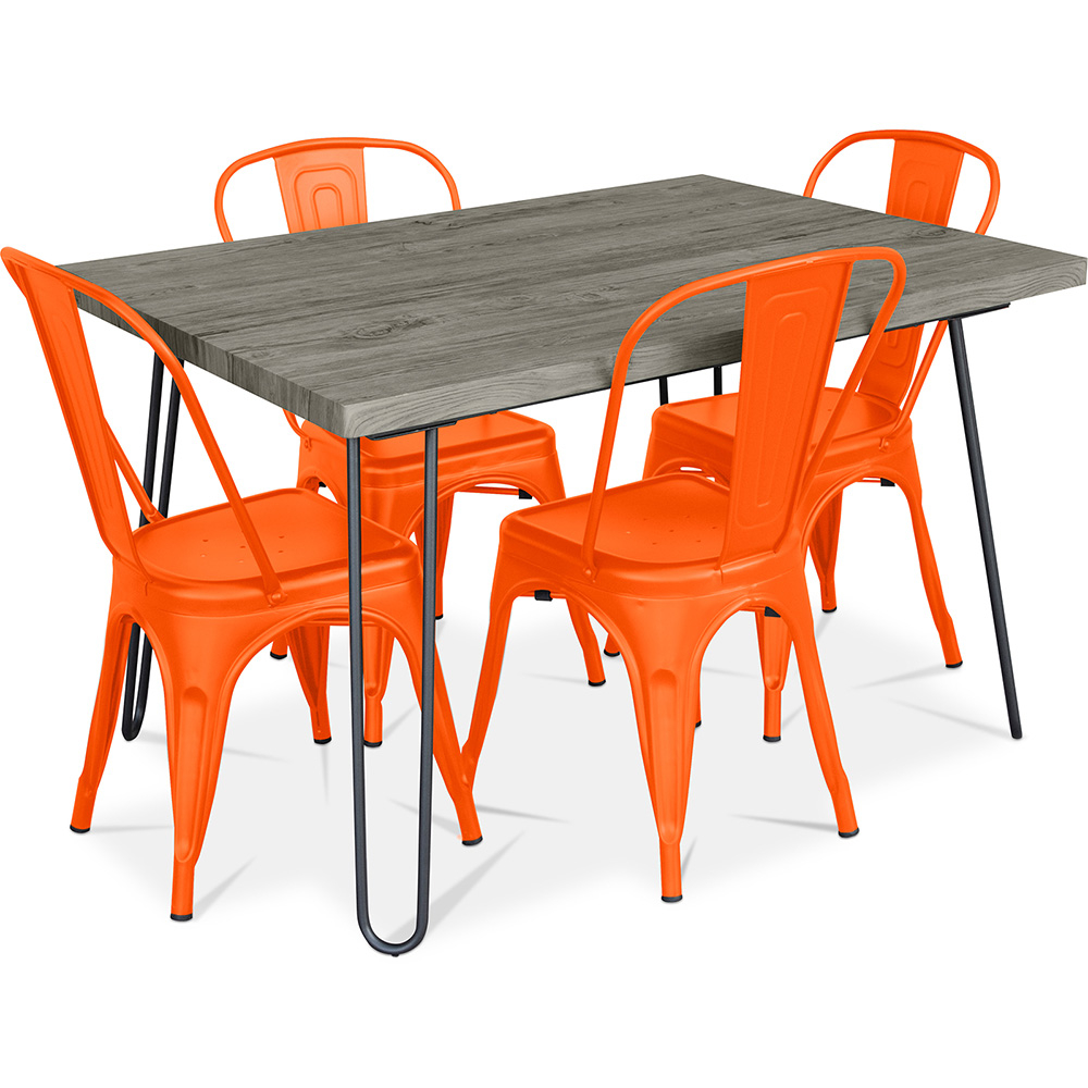  Buy Industrial Design Dining Table 120cm + Pack of 4 Dining Chairs - Industrial Design - Hairpin Stylix Orange 59923 - in the UK