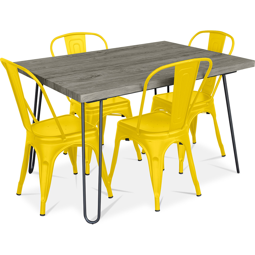  Buy Industrial Design Dining Table 120cm + Pack of 4 Dining Chairs - Industrial Design - Hairpin Stylix Yellow 59923 - in the UK