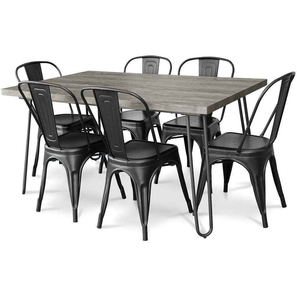 Pack Dining Table - Industrial Design 150cm + Pack of 6 Dining Chairs - Industrial Design - Hairpin Stylix image 8