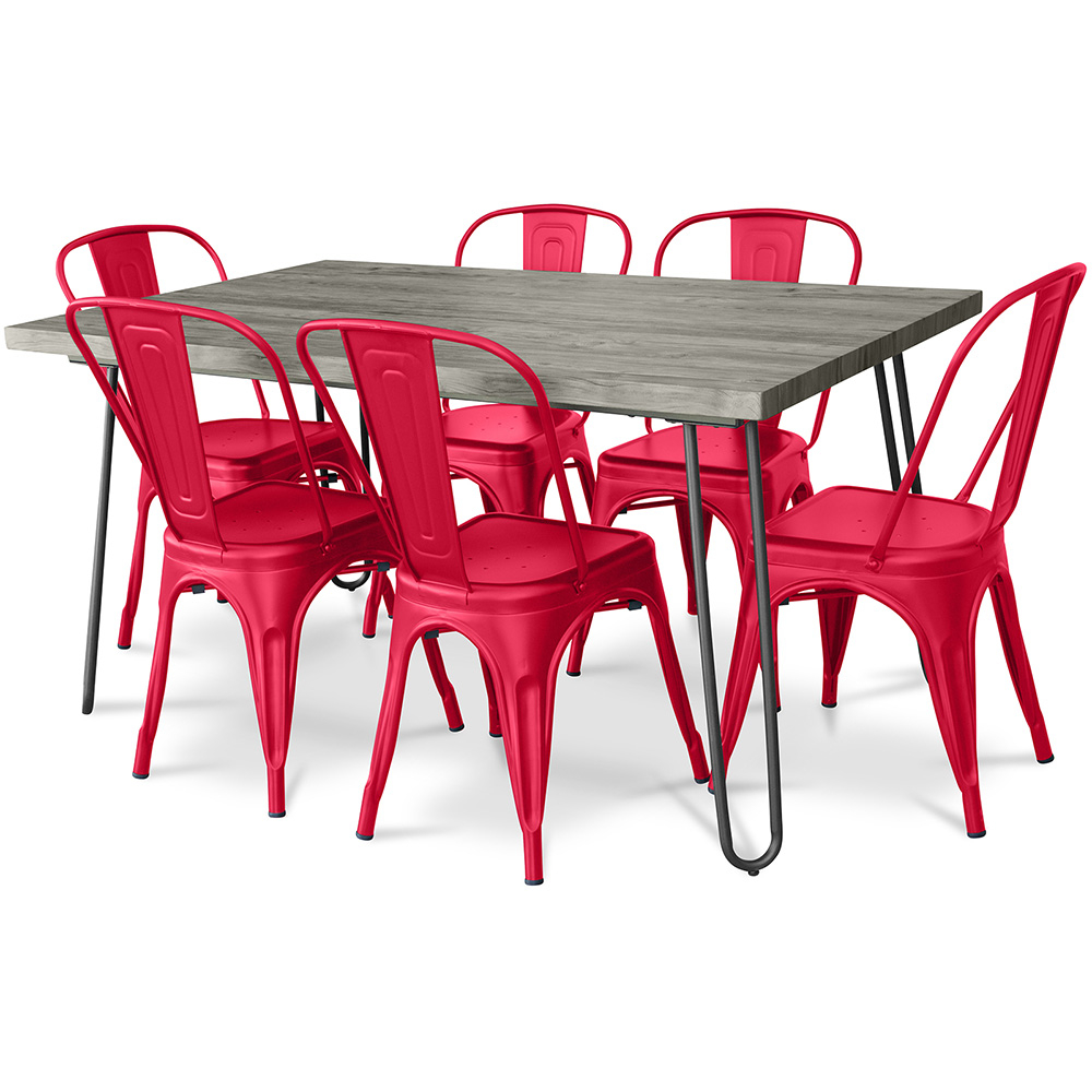  Buy Pack Dining Table - Industrial Design 150cm + Pack of 6 Dining Chairs - Industrial Design - Hairpin Stylix Red 59924 - in the UK