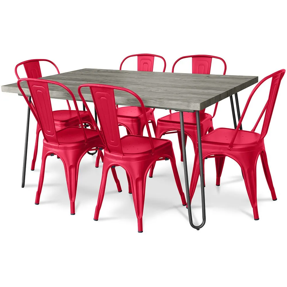 Pack Dining Table - Industrial Design 150cm + Pack of 6 Dining Chairs - Industrial Design - Hairpin Stylix image 8