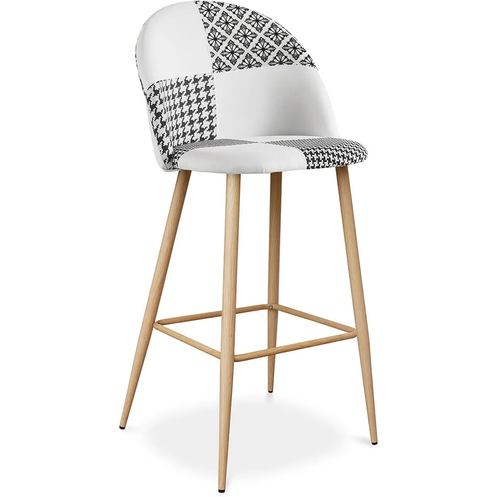 Patchwork Upholstered Stool - Scandinavian Style - Black and White - Evelyne image 8