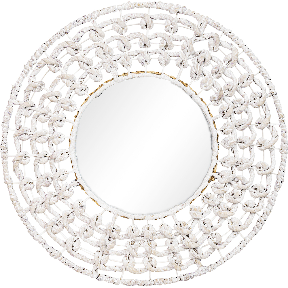  Buy Wall Mirror - White Boho Bali Round Design (60 cm) - Lenai White 60060 - in the UK