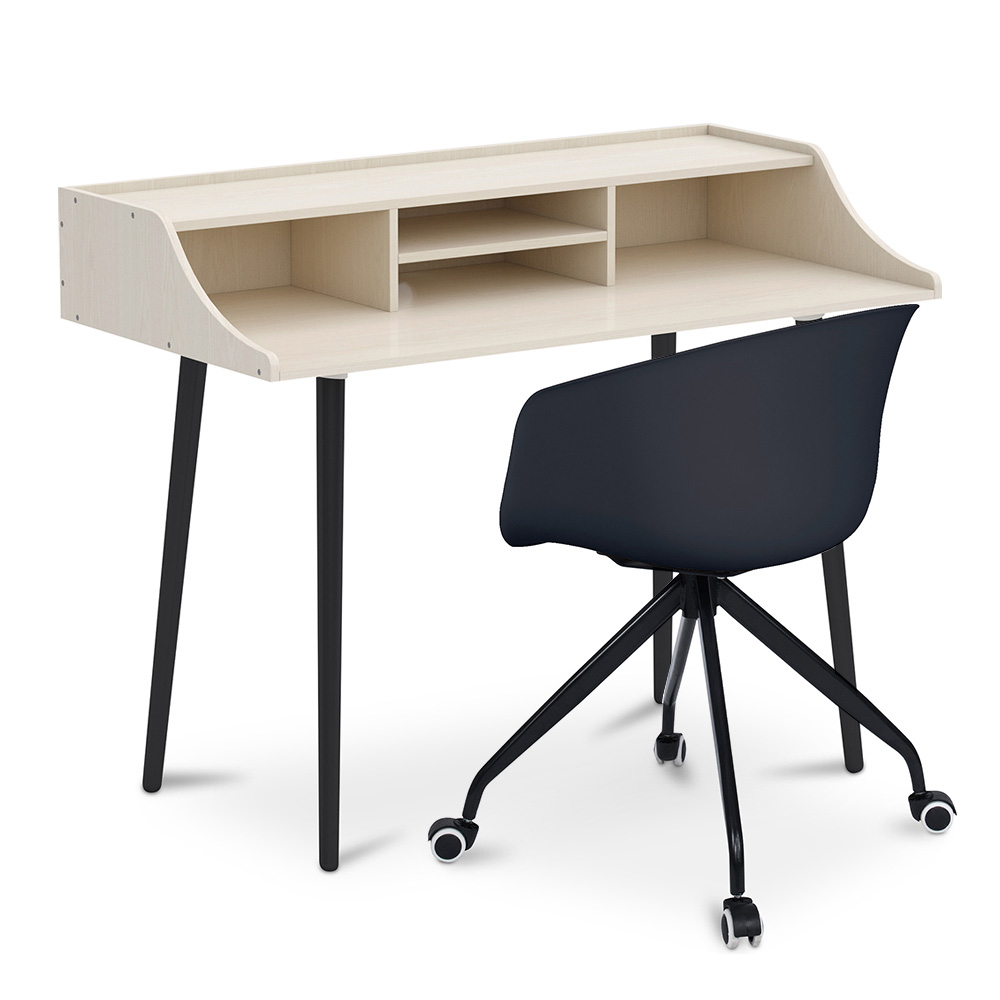  Buy Wooden Desk - Scandinavian Design - Torkel + Designer Office Chair - Joan Black 60066 - in the UK