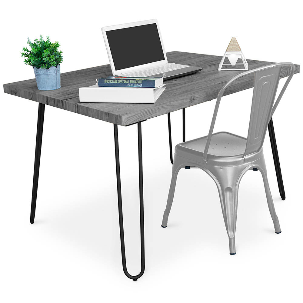  Buy Desk Set - Industrial Design 120cm - Hairpin + Dining Chair - Stylix Silver 60069 - in the UK