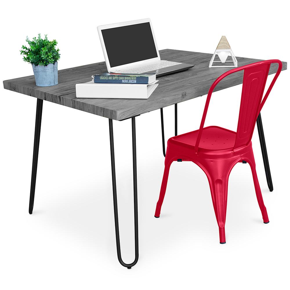  Buy Desk Set - Industrial Design 120cm - Hairpin + Dining Chair - Stylix Red 60069 - in the UK