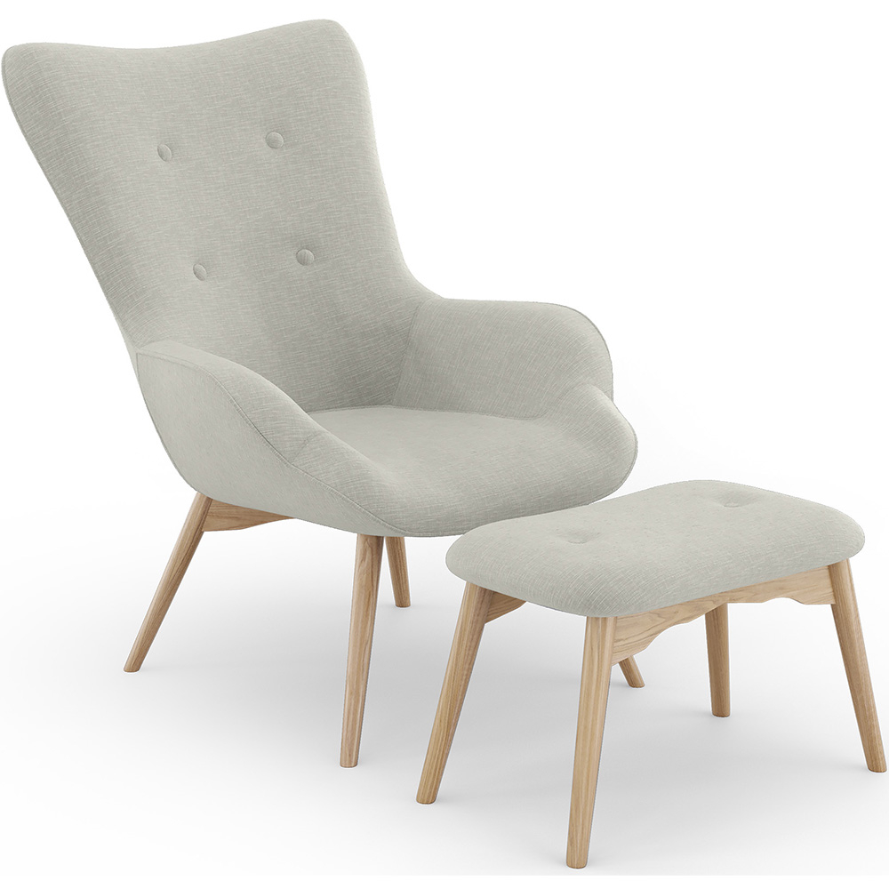  Buy  Armchair with Footrest - Upholstered in Linen - Huda Beige 60084 - in the UK