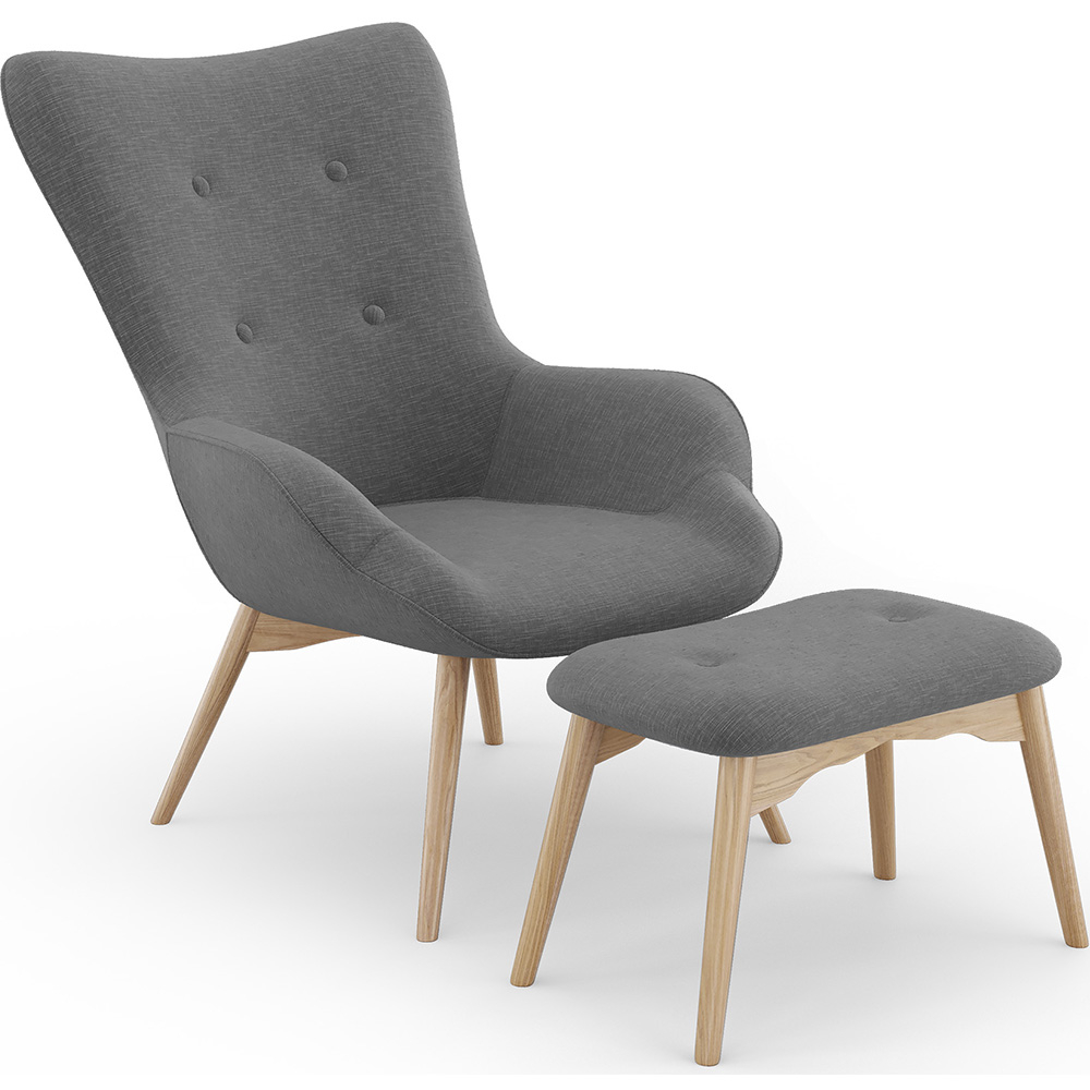  Buy  Armchair with Footrest - Upholstered in Linen - Huda Dark grey 60084 - in the UK