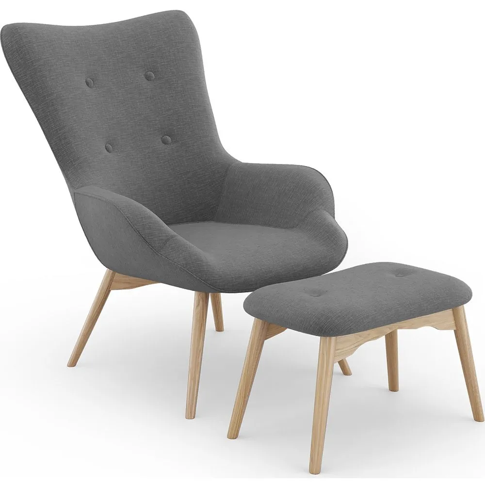  Armchair with Footrest - Upholstered in Linen - Huda image 8