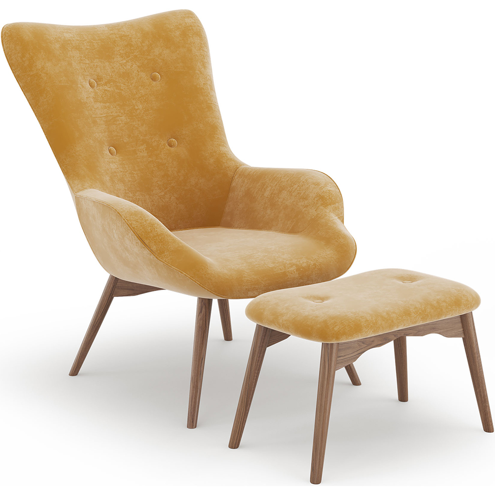  Buy Armchair with Footrest - Upholstered in Velvet - Scandinavian Style - Huda Yellow 60097 - in the UK