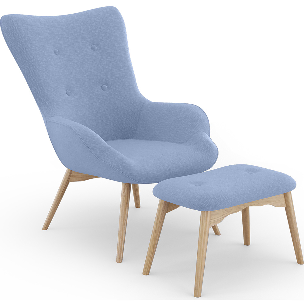  Buy  Armchair with Footrest - Upholstered in Linen - Huda Light blue 60084 - in the UK