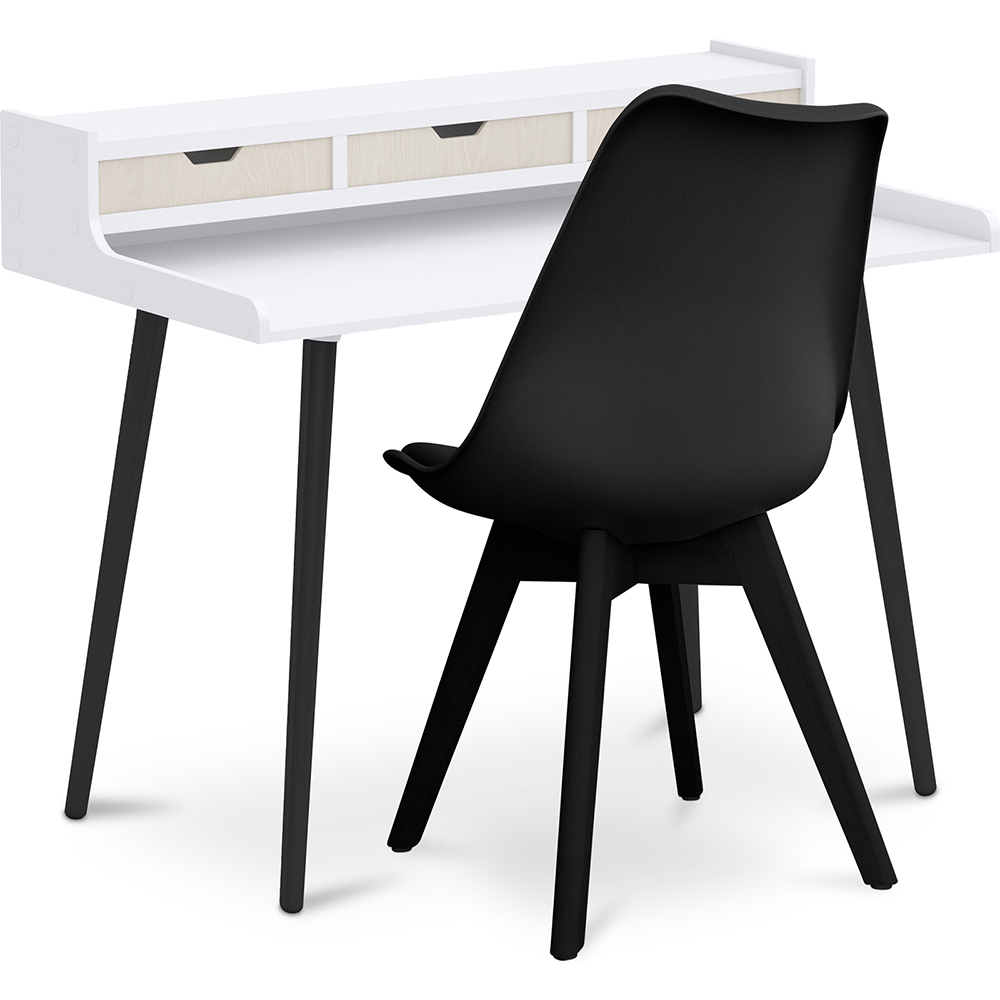  Buy Wooden Desk Set - Scandinavian Design - Thora + Dining Chair - Scandinavian Design - Denisse Black 60114 - in the UK