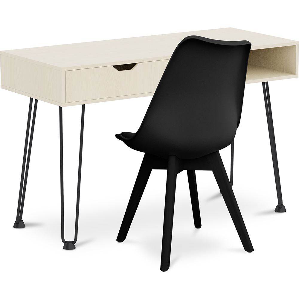  Buy Wooden Desk Set - Scandinavian Design - Andor + Dining Chair - Scandinavian Design - Denisse Black 60117 - in the UK