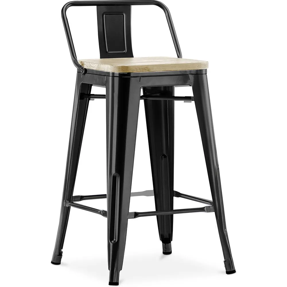 Bar Stool with Backrest - Industrial Design - Wood & Steel - 60cm - New Edition - Stylix image 8
