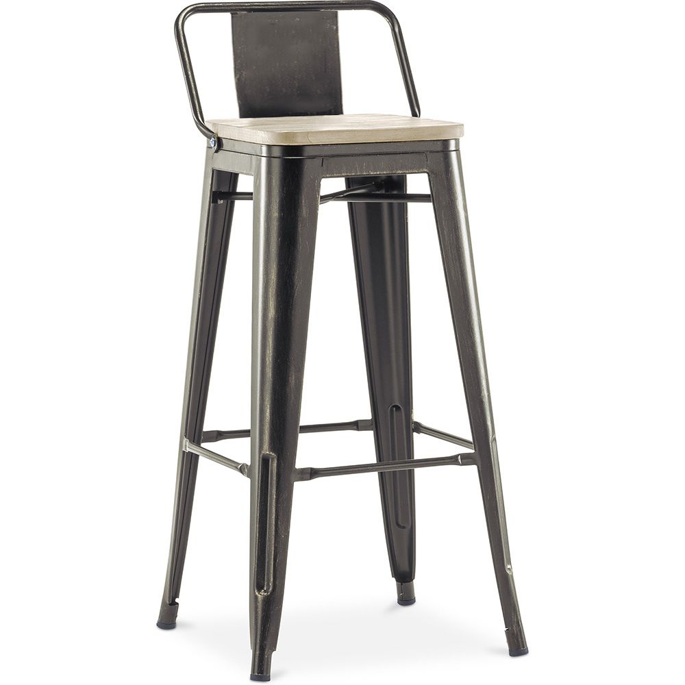Bar Stool with Backrest - Industrial Design - Wood & Steel - 76cm - New Edition - Stylix image 8