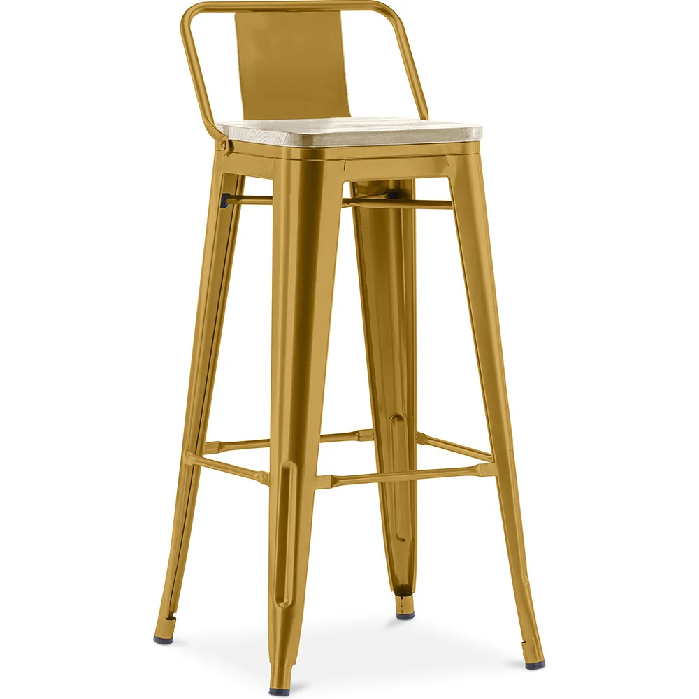 Bar Stool with Backrest - Industrial Design - Wood & Steel - 76cm - New Edition - Stylix image 8