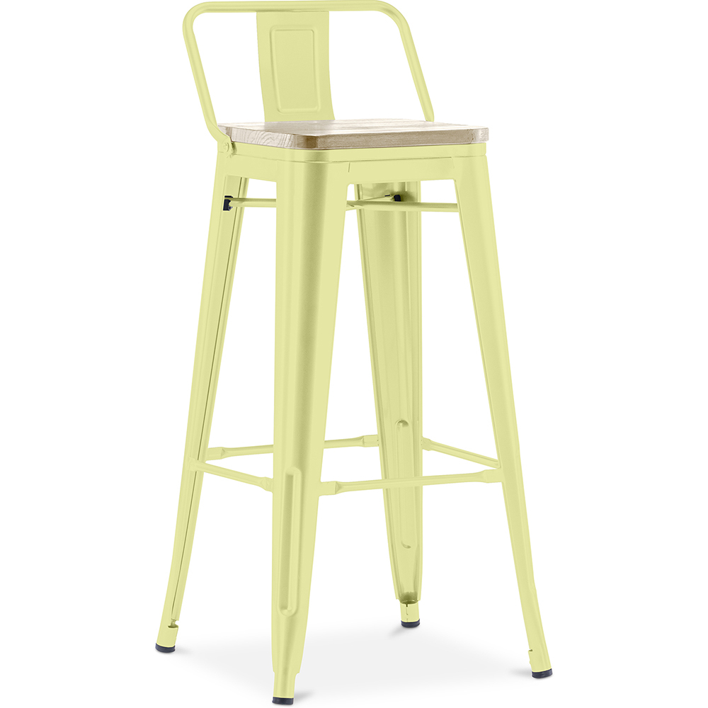  Buy Bar Stool with Backrest - Industrial Design - Wood & Steel - 76cm - New Edition - Stylix Pastel yellow 60152 - in the UK