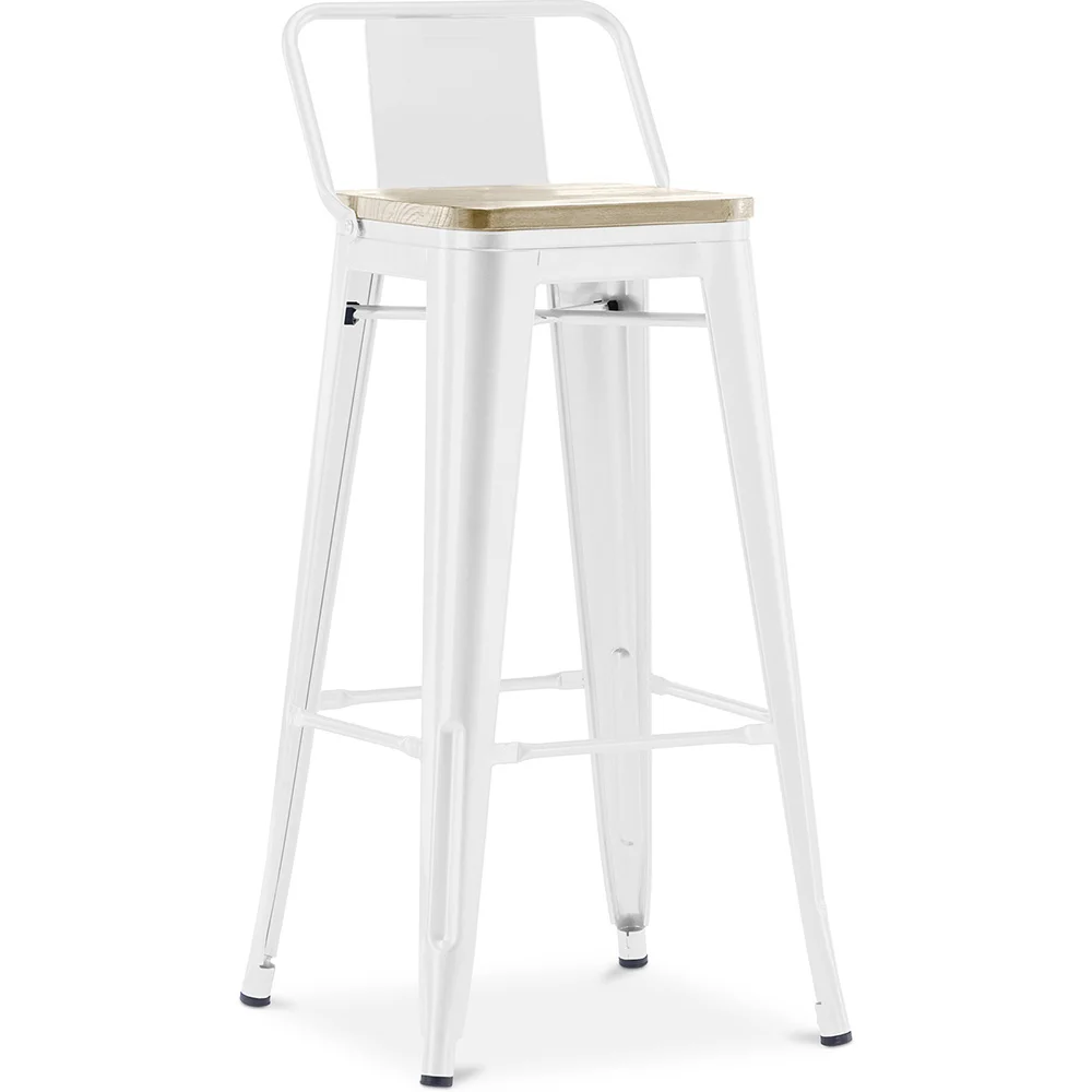 Bar Stool with Backrest - Industrial Design - Wood & Steel - 76cm - New Edition - Stylix image 8