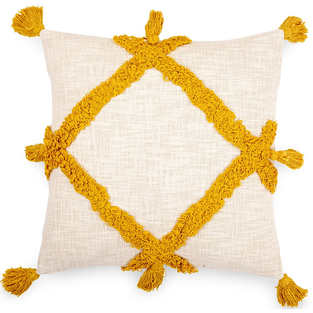  Buy Boho Bali Style Cushion - Cover and Filling Included - Frewla Yellow 60204 - in the UK