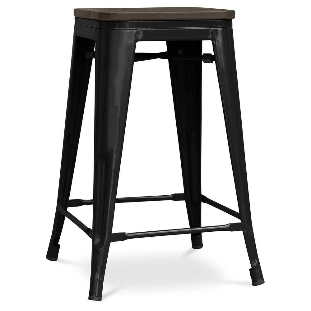Bar Stool - Industrial Design - Wood & Steel - 60cm -Stylix image 8