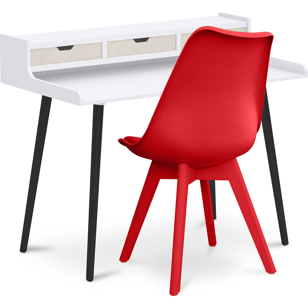 Buy Wooden Desk Set - Scandinavian Design - Thora + Dining Chair - Scandinavian Design - Denisse Red 60114 - in the UK