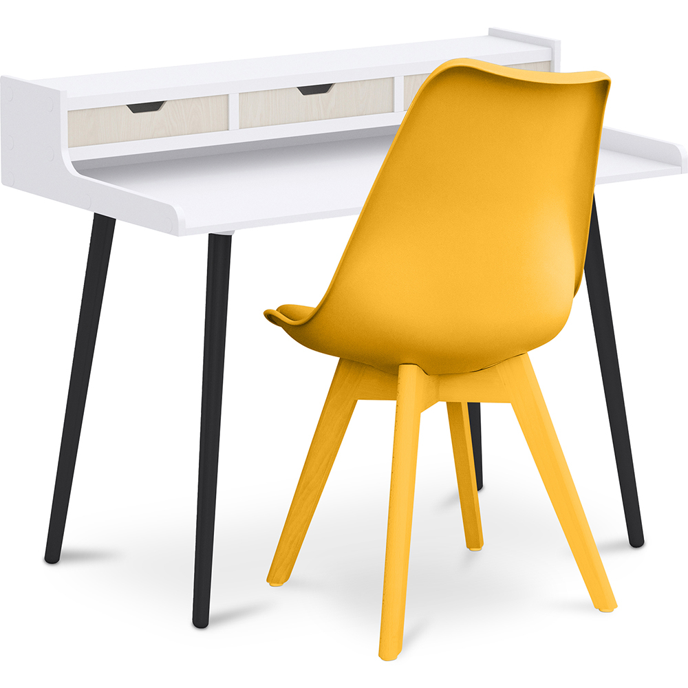  Buy Wooden Desk Set - Scandinavian Design - Thora + Dining Chair - Scandinavian Design - Denisse Yellow 60114 - in the UK