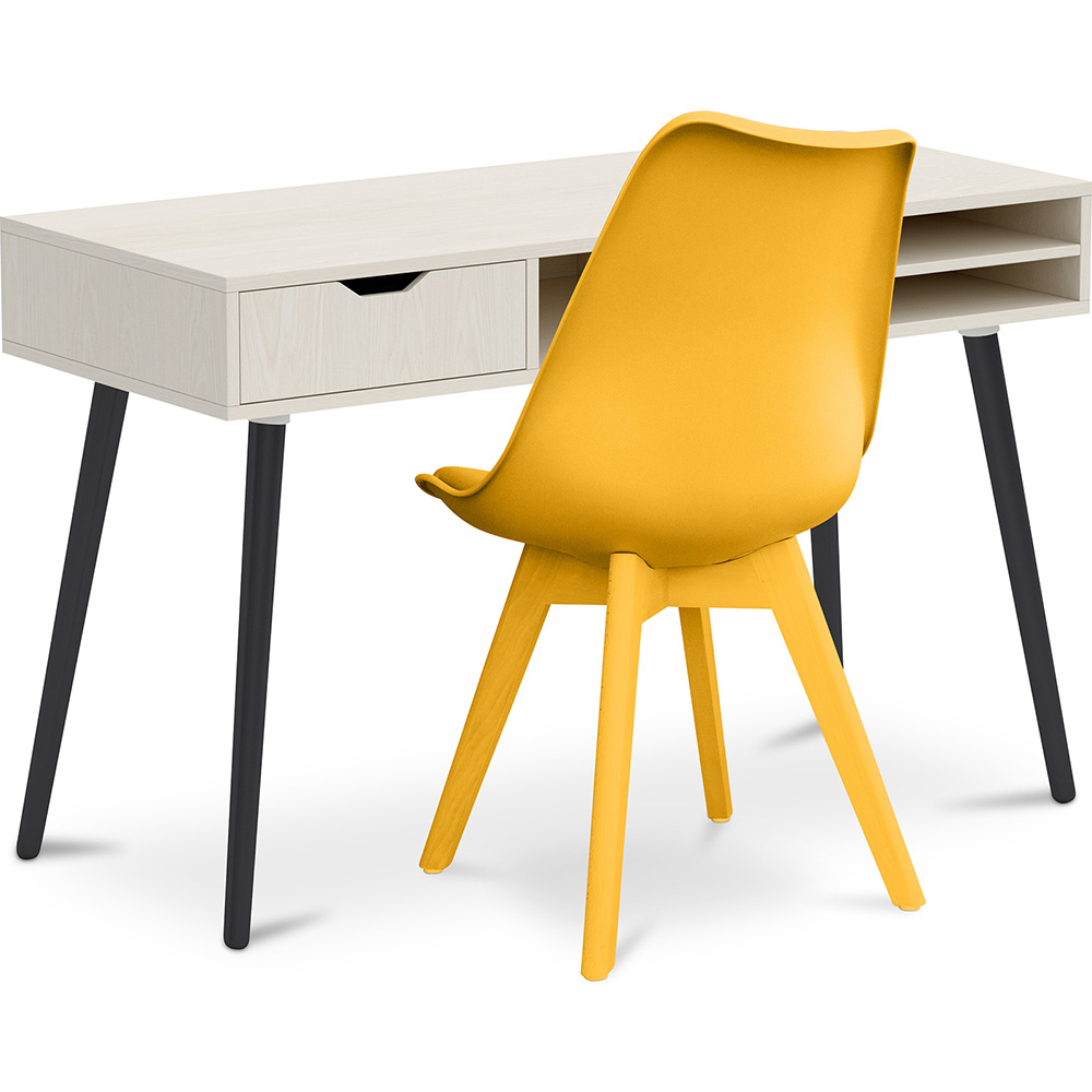  Buy Wooden Desk Set - Scandinavian Design - Beckett + Dining Chair - Scandinavian Design - Denisse Yellow 60115 - in the UK