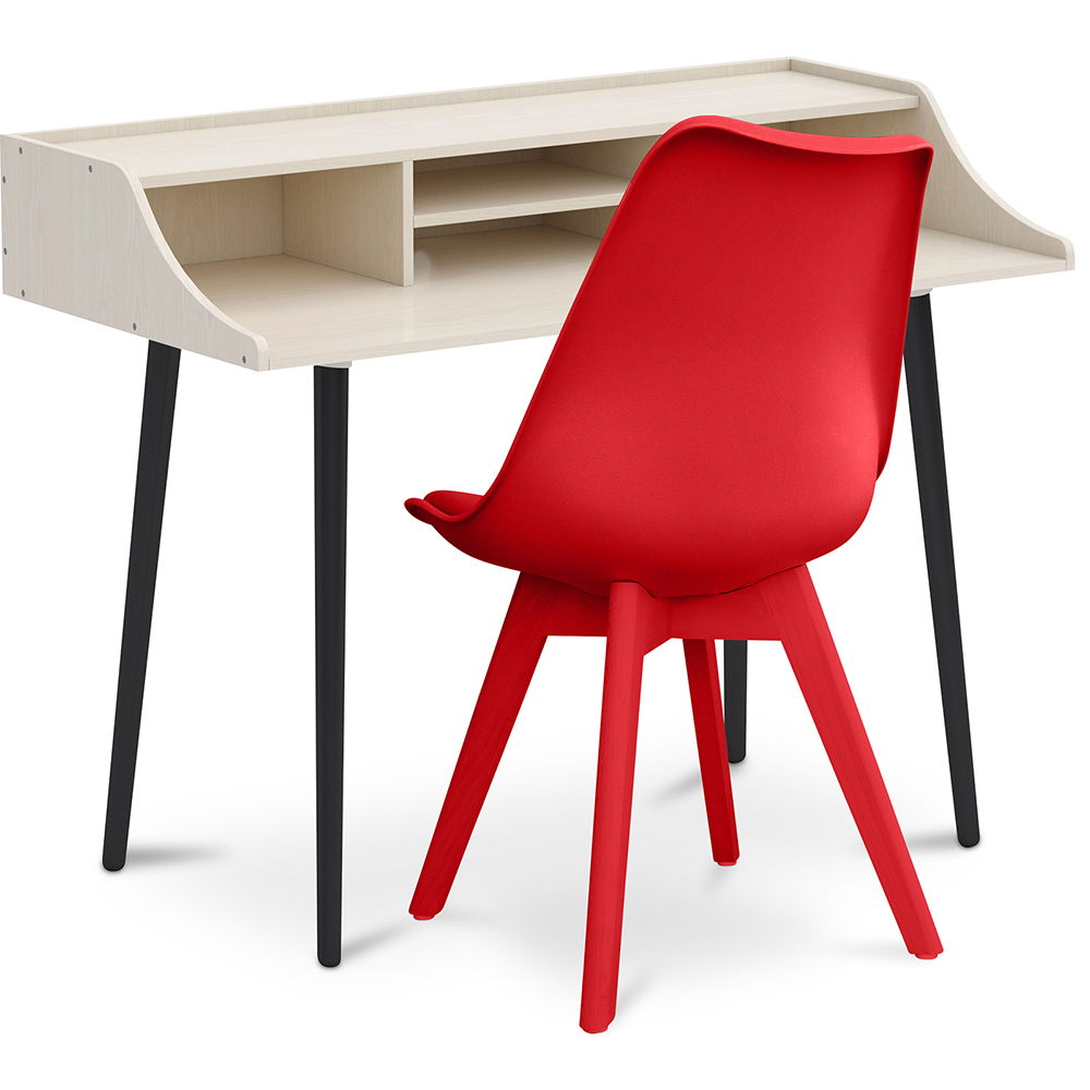  Buy Wooden Desk Set - Scandinavian Design - Torkel + Dining Chair - Scandinavian Design - Denisse Red 60116 - in the UK