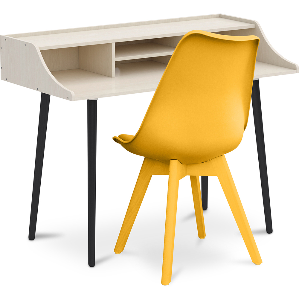  Buy Wooden Desk Set - Scandinavian Design - Torkel + Dining Chair - Scandinavian Design - Denisse Yellow 60116 - in the UK