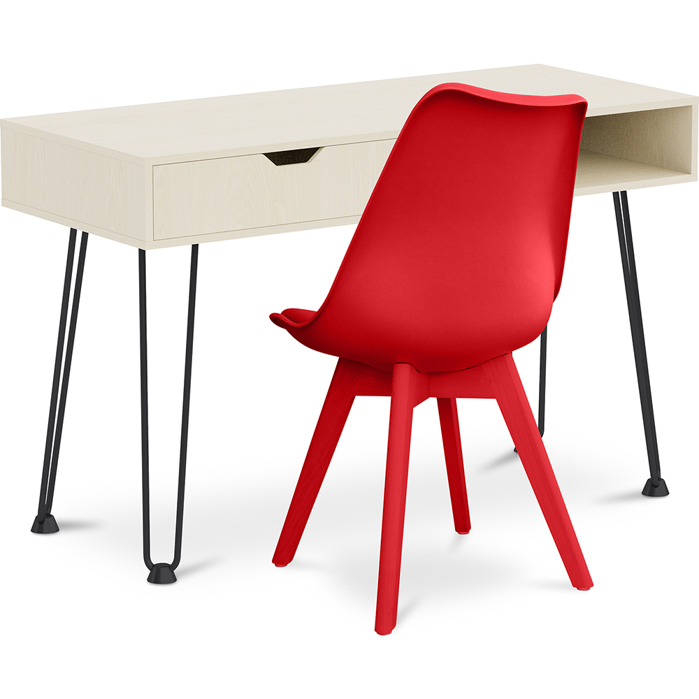  Buy Wooden Desk Set - Scandinavian Design - Andor + Dining Chair - Scandinavian Design - Denisse Red 60117 - in the UK
