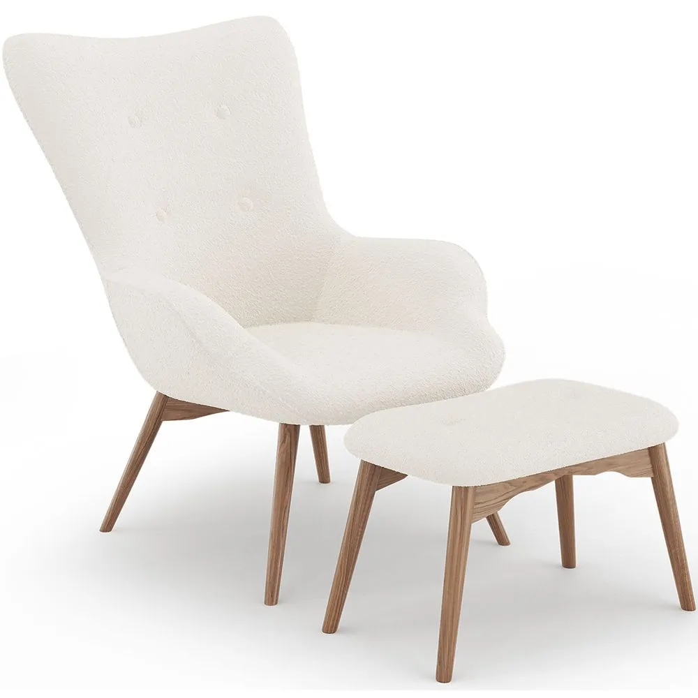  Armchair with Footrest - Upholstered in Bouclé Fabric - Huda image 8