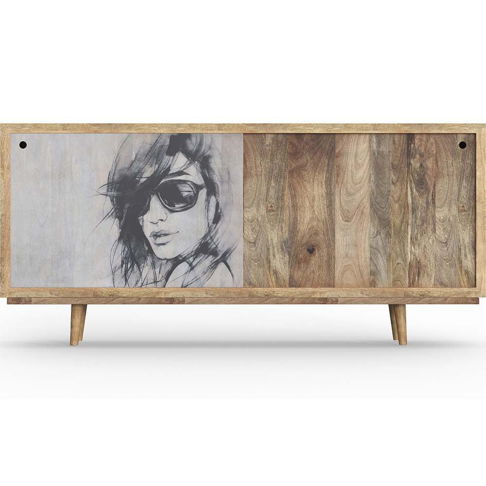  Buy Wooden Sideboard - Vintage Design - Woman Drawing - Lucil Natural wood 60355 - in the UK