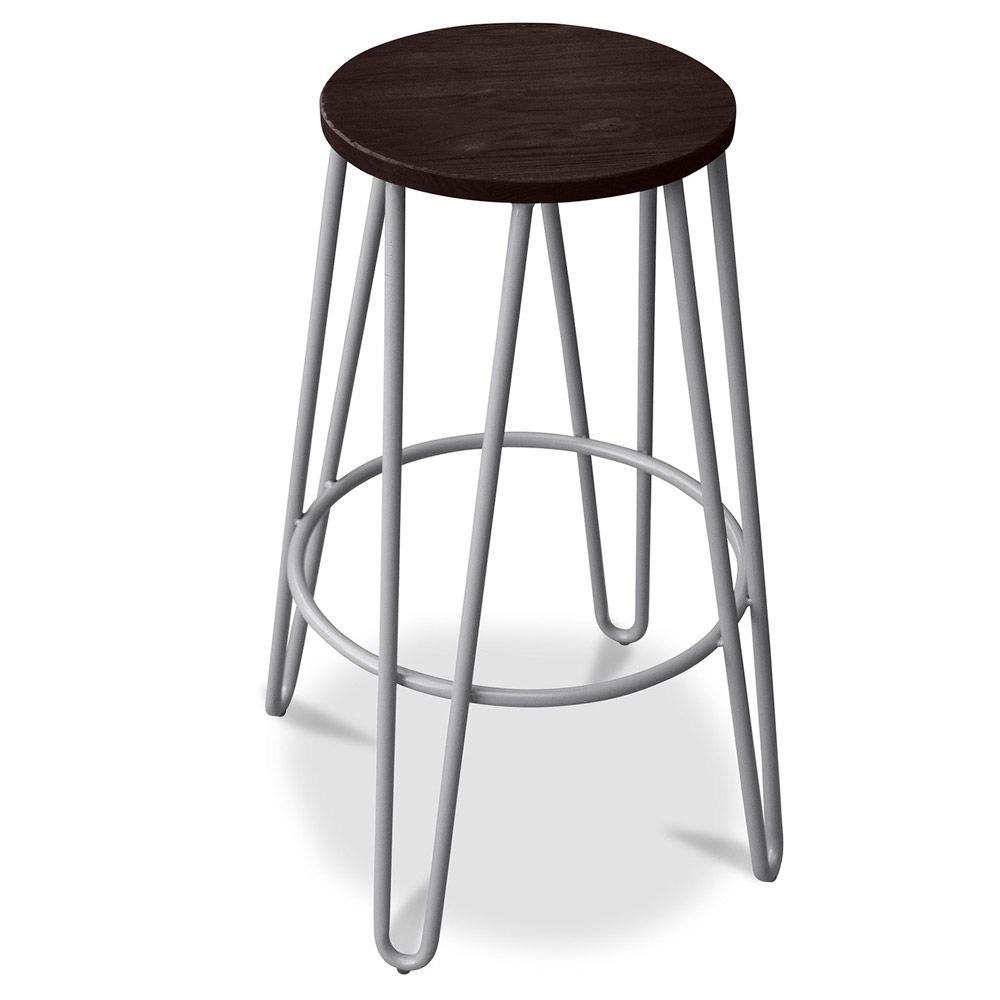 Round Stool - Industrial Design - Wood & Metal - 74cm - Hairpin image 8