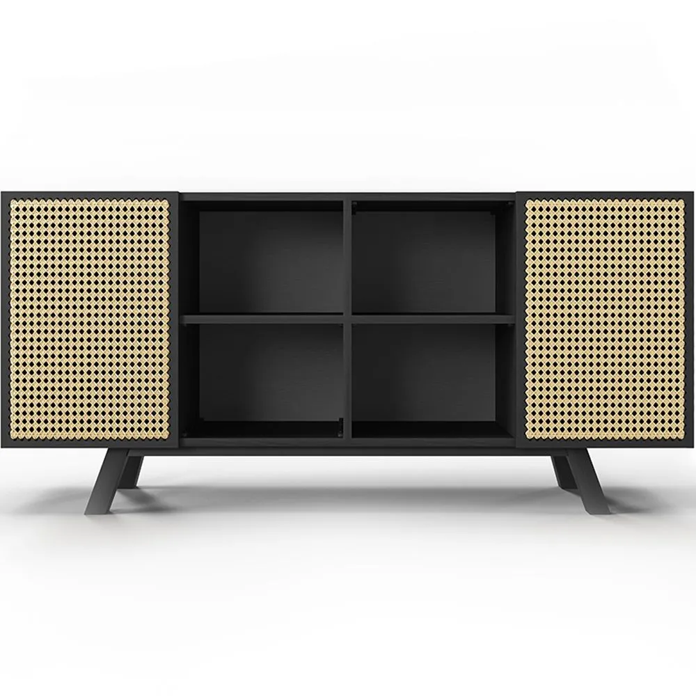 Natural Wood Sideboard - Vintage Design - Black - Edan image 8