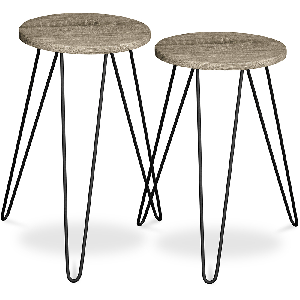  Buy Set of 2 Side Tables - Industrial Design - Wood and Metal - Hairpin Natural wood 59463 - in the UK