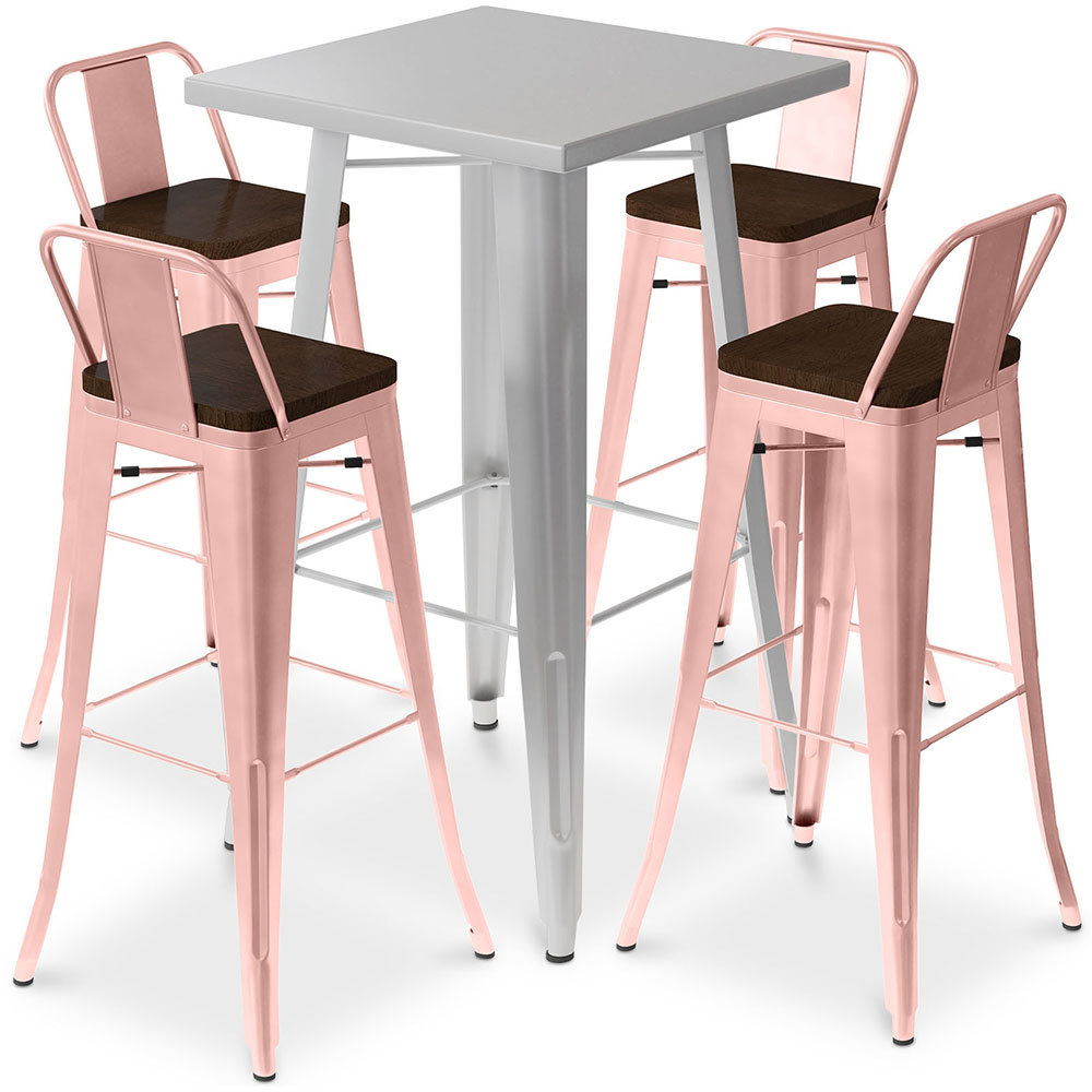  Buy Silver Table and 4 Backrest Bar Stools Set - Industrial Design - Bistrot Stylix Pastel orange 60432 - in the UK