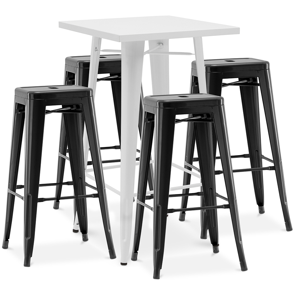 Pack White Stool Table & 4 Bar Stools Industrial Design - Metal - New Edition - Bistrot Stylix image 8