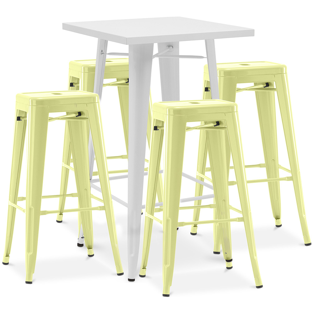  Buy Pack White Stool Table & 4 Bar Stools Industrial Design - Metal - New Edition - Bistrot Stylix Pastel yellow 60443 - in the UK