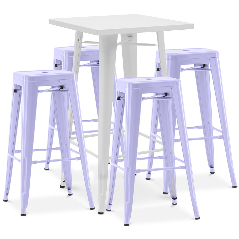 Pack White Stool Table & 4 Bar Stools Industrial Design - Metal - New Edition - Bistrot Stylix image 8