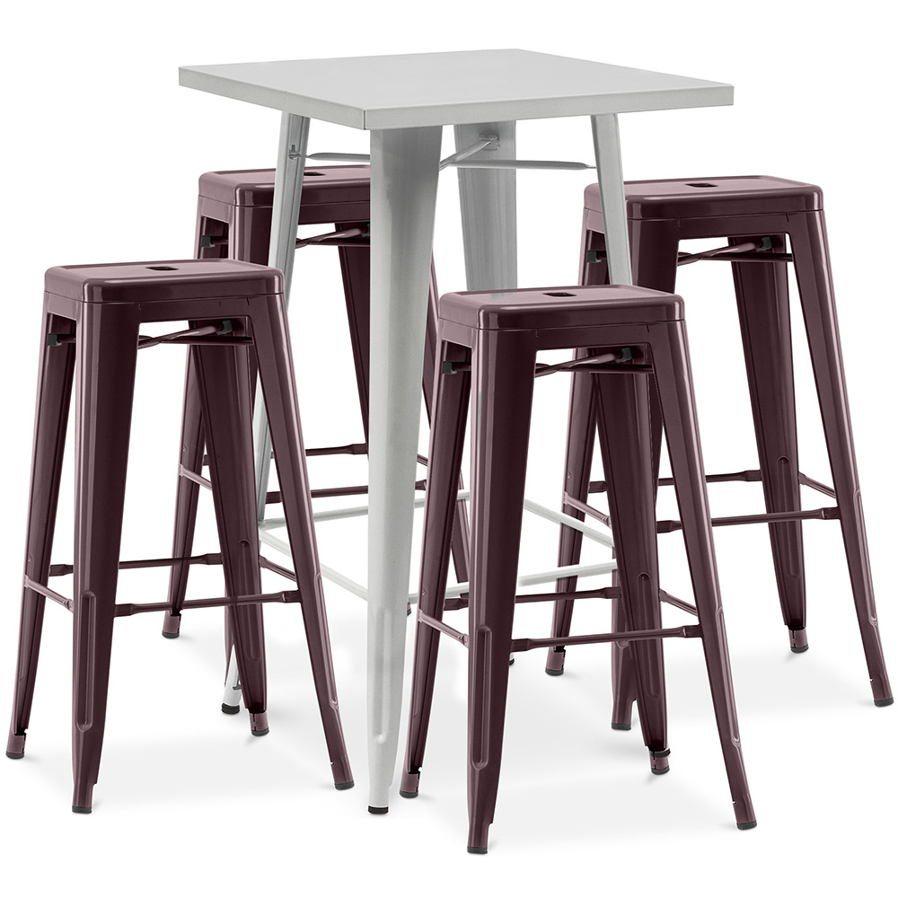  Buy Pack Stool Table AND 4 Bar Stools Industrial Design - Metal - New Edition - Bistrot Stylix Bronze 60444 - in the UK