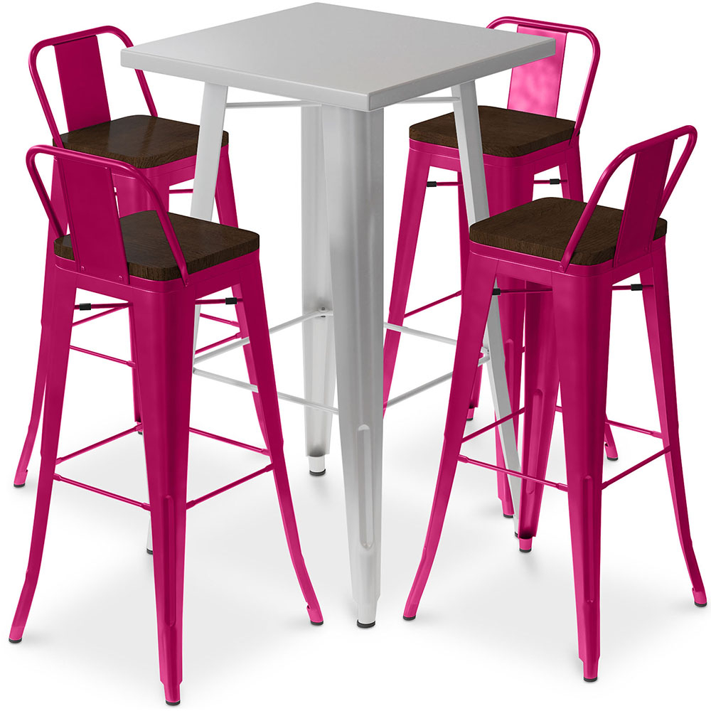  Buy Silver Table and 4 Backrest Bar Stools Set - Industrial Design - Bistrot Stylix Fuchsia 60432 - in the UK