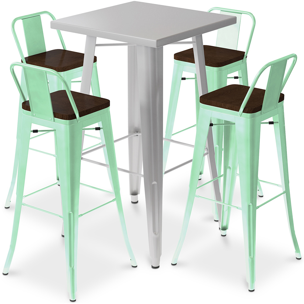  Buy Silver Table and 4 Backrest Bar Stools Set - Industrial Design - Bistrot Stylix Mint 60432 - in the UK