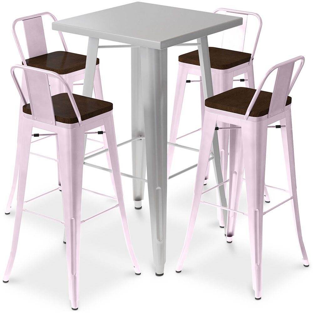  Buy Silver Table and 4 Backrest Bar Stools Set - Industrial Design - Bistrot Stylix Pastel pink 60432 - in the UK