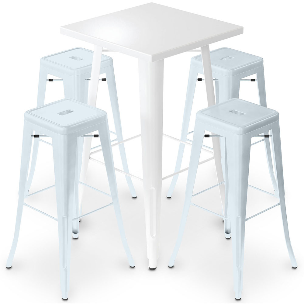  Buy Pack White Stool Table and Pack of 4 Bar Stools - Industrial Design - Metal - New Edition - Bistrot Stylix Grey blue 60445 - in the UK