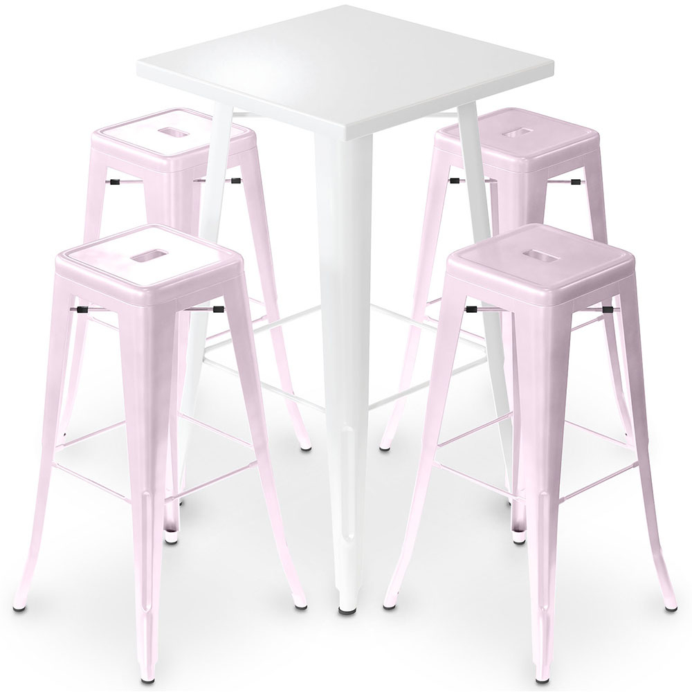  Buy Pack White Stool Table and Pack of 4 Bar Stools - Industrial Design - Metal - New Edition - Bistrot Stylix Pastel pink 60445 - in the UK